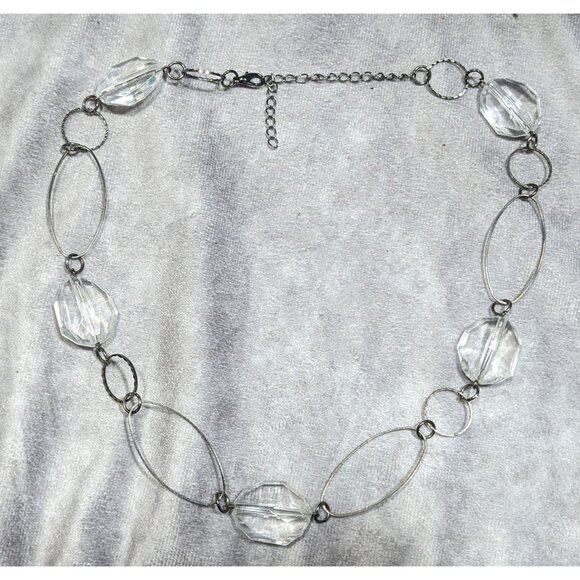 Retro Clear Gemmed Silver Link Casual Necklace - Picture 5 of 5